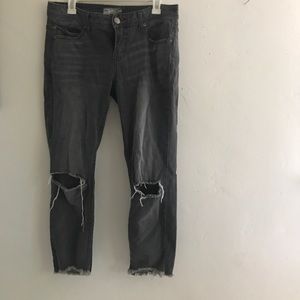 Free People Distressed Raw Hem Cropped Jeans